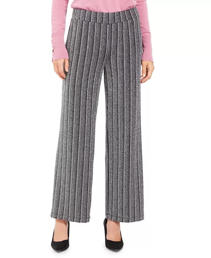 Calça feminina JM Petite Metallic Wide-Leg preta tamanho Petite Medium