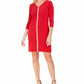 Vestido feminino JM Collection com decote em V e manga 3/4, acima do joelho, vermelho, tamanho pequeno