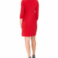 Vestido feminino JM Collection com decote em V e manga 3/4, acima do joelho, vermelho, tamanho pequeno