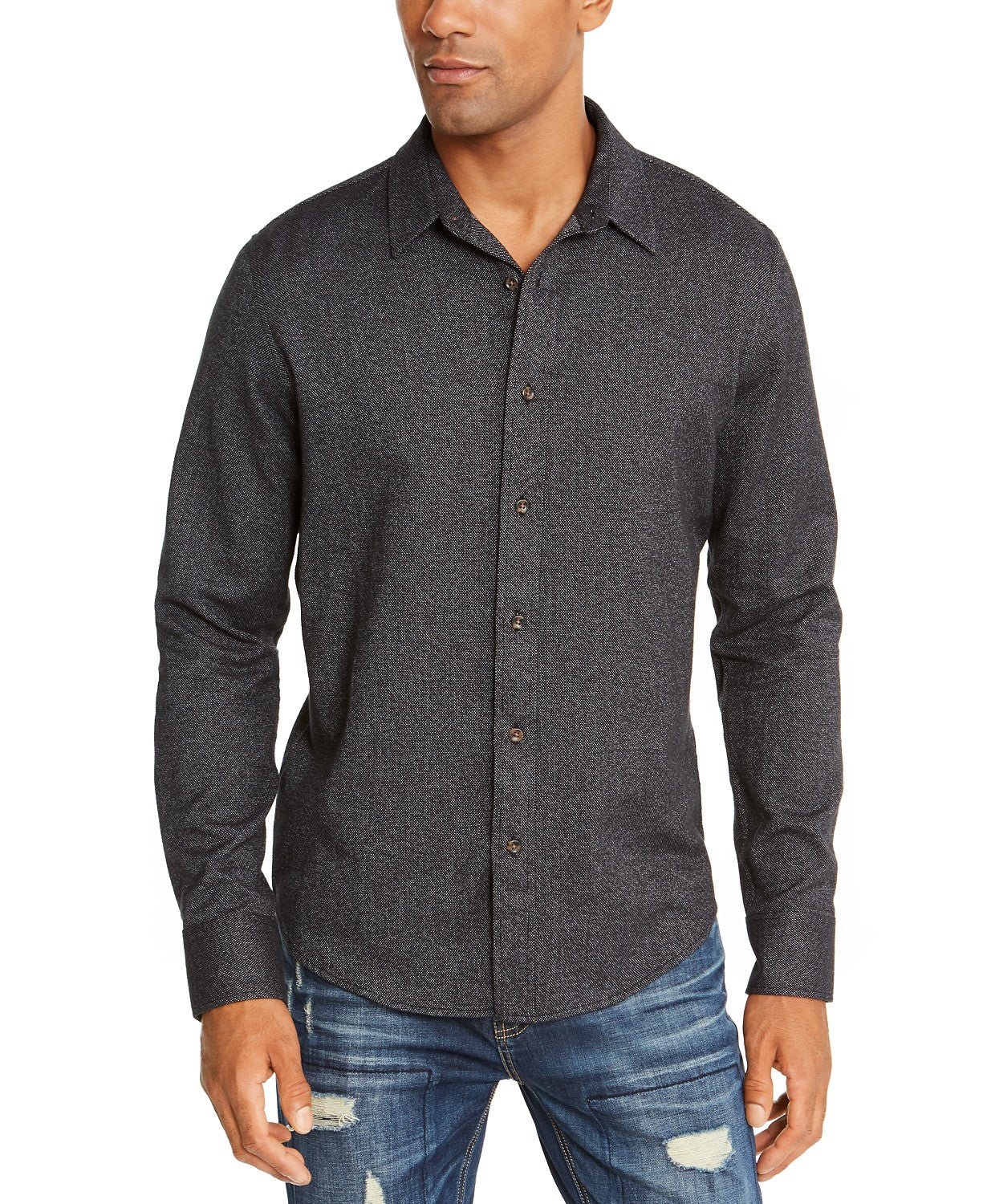 Camisa American Rag Masculina de Sarja Escovada Matt Regular-Fit Preta Tamanho Grande
