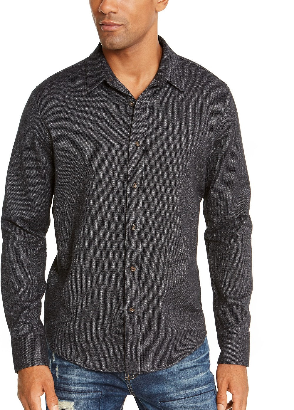 Camisa American Rag Masculina de Sarja Escovada Matt Regular-Fit Preta Tamanho Grande