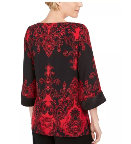 Túnica feminina de cetim com ombros caídos JM Collection, preta, tamanho pequeno médio