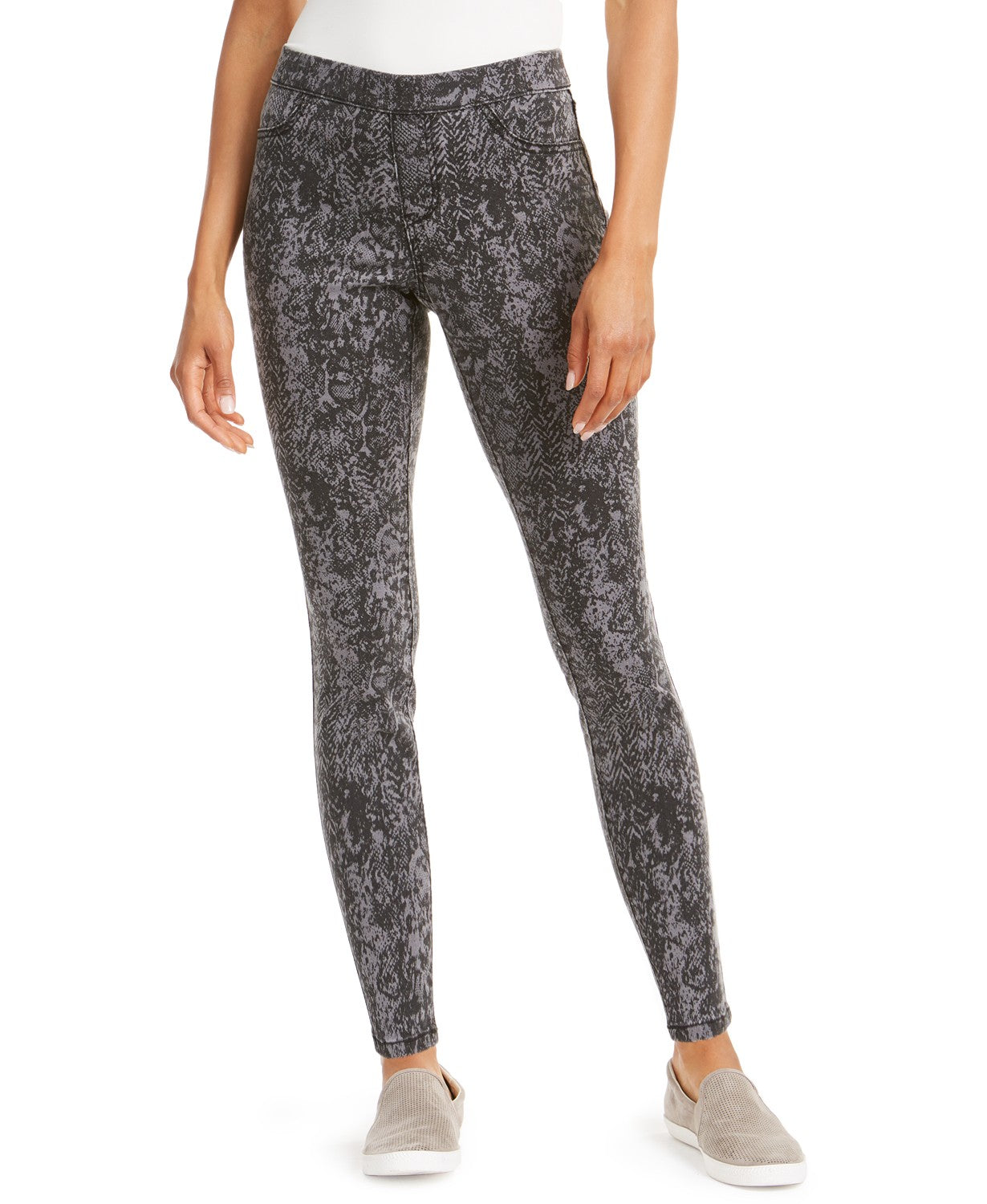 Calças jegging femininas com estampa de cobra Style &amp; Co, cinza, tamanho grande