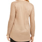 Blusa feminina JM Collection com gola em lurex e decote em treliça, marrom, tamanho pequeno
