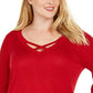 JM Collection Suéter feminino plus size com gola cruzada e lurex vermelho tamanho pequeno