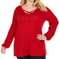JM Collection Suéter feminino plus size com gola cruzada, tamanho 1X, vermelho