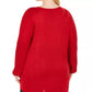 JM Collection Suéter feminino plus size com gola cruzada, tamanho 1X, vermelho