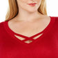 JM Collection Suéter feminino plus size com gola cruzada, tamanho 1X, vermelho