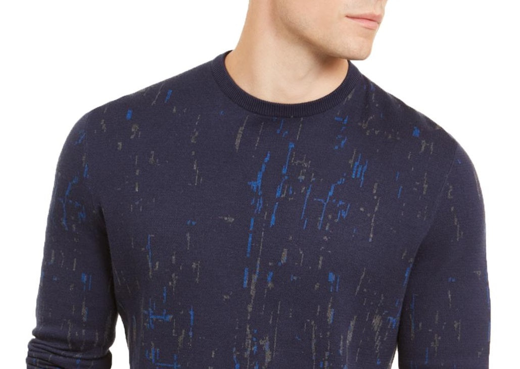 Suéter masculino Alfani Paint Splatter Crewneck azul marinho tamanho pequeno