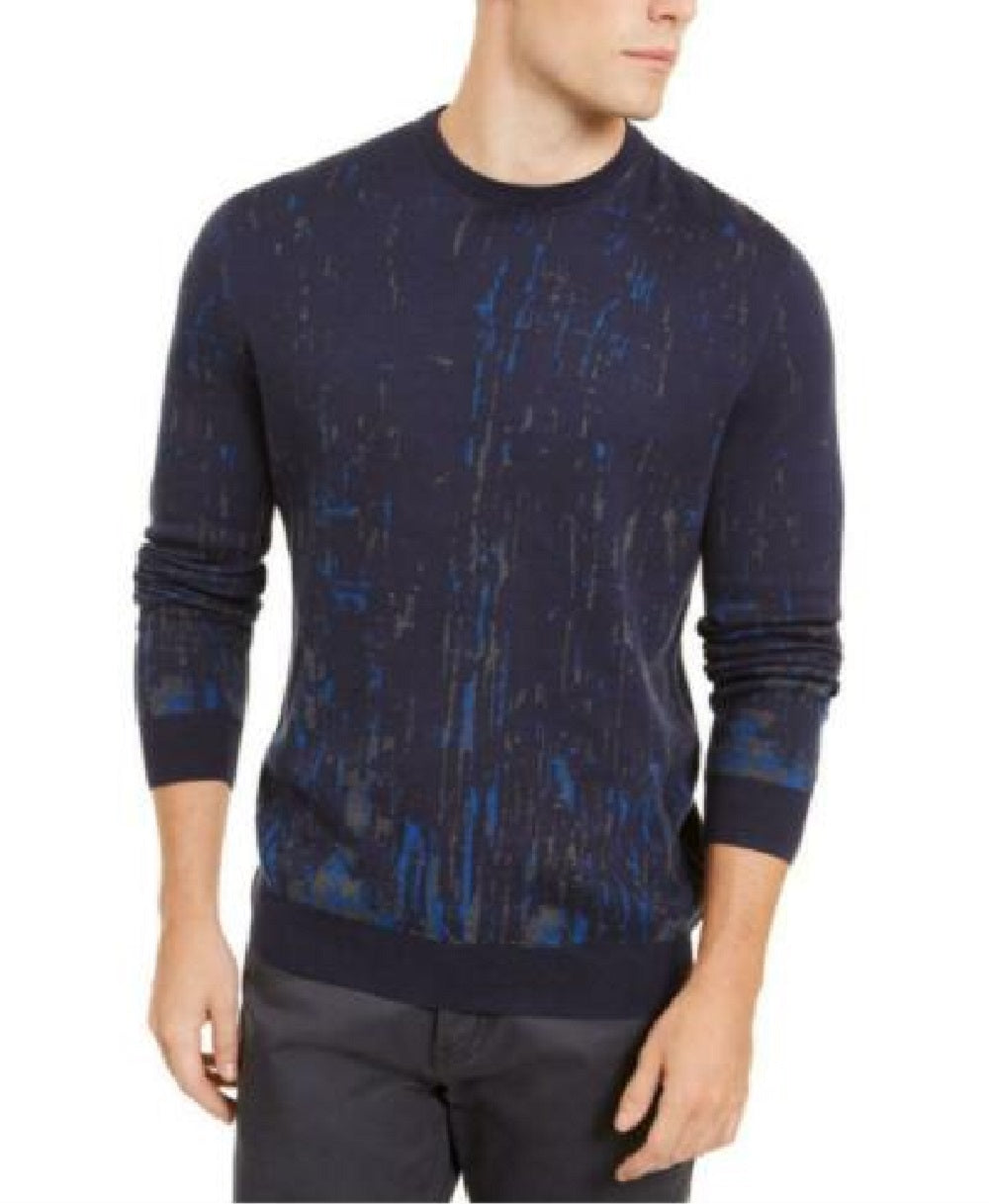 Suéter masculino Alfani Paint Splatter Crewneck azul marinho tamanho pequeno