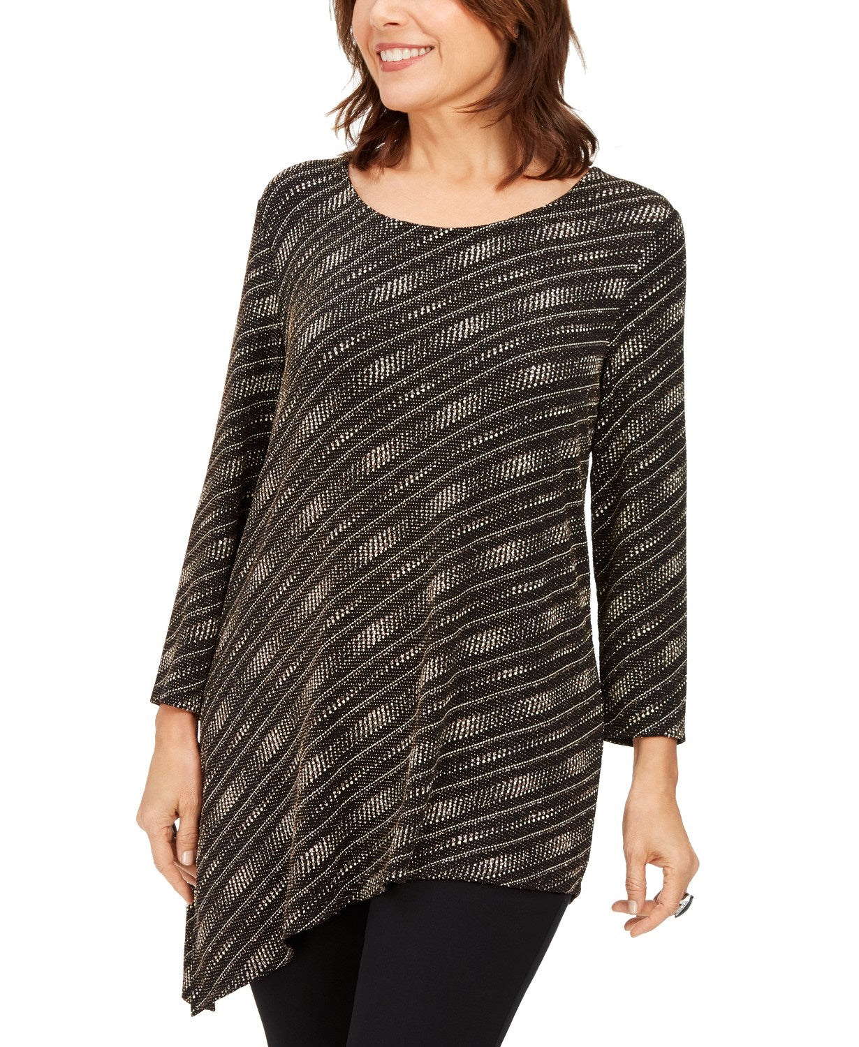 JM Collection Women'sCollection Top assimétrico metálico preto tamanho pequeno