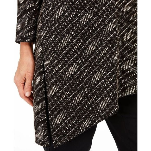 JM Women's Collection Top assimétrico metálico preto tamanho médio