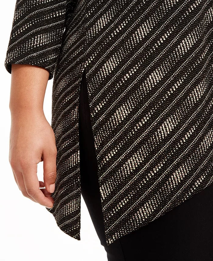 JM Collection Top assimétrico feminino plus size metálico preto tamanho 2 extra grande