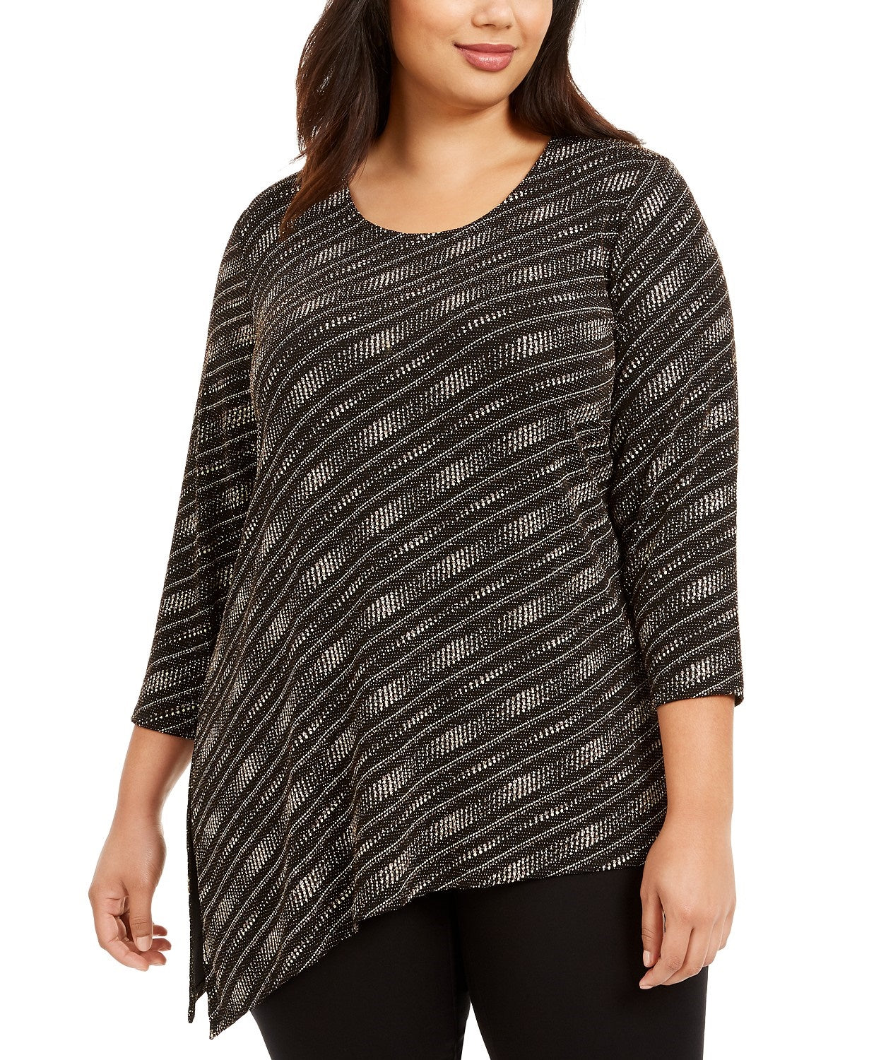 JM Collection Top assimétrico feminino plus size metálico preto tamanho 3 extra grande