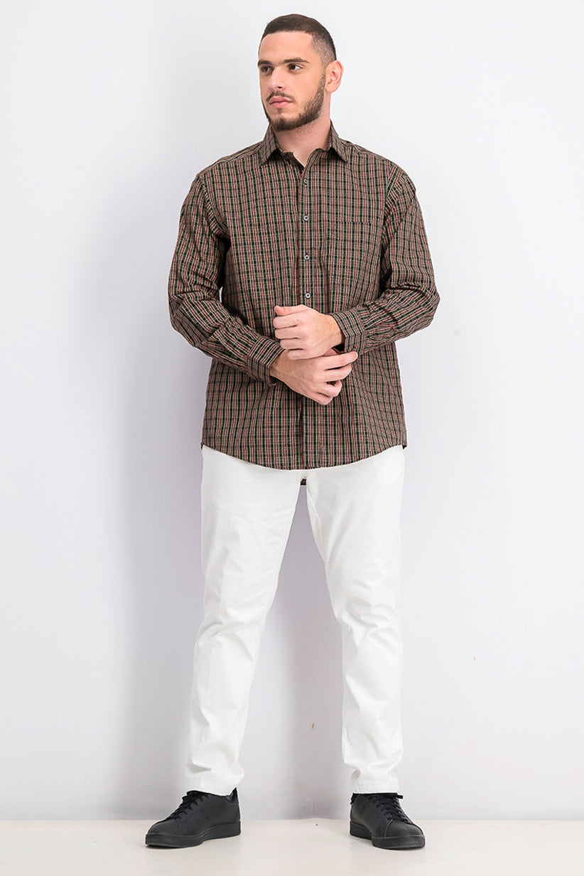 Camisa social masculina Club Room Classic/Regular Fit, elástica, xadrez, resistente a rugas, preta, tamanho 34-35