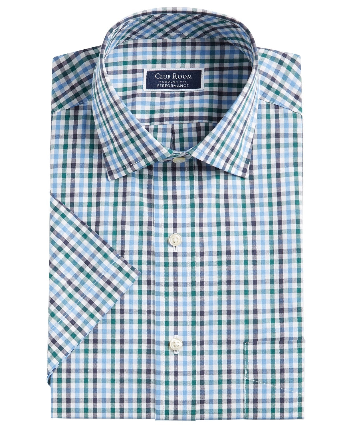 Camisa social masculina azul xadrez resistente a rugas Club Room, tamanho 16x32-33