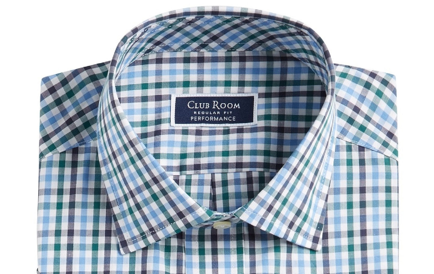Camisa social masculina azul xadrez resistente a rugas Club Room, tamanho 16x32-33
