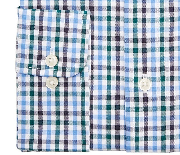 Camisa social masculina Club Room Classic/Regular Fit Stretch Gingham Azul Tamanho 15X32-33