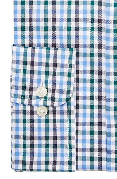 Camisa social masculina Club Room Regular Fit Stretch Antirrugas Xadrez Azul Tamanho 16,5x34-35