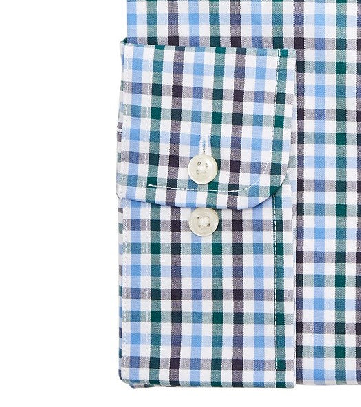 Camisa social masculina Club Room Classic/Regular Fit Stretch, resistente a rugas, xadrez, azul, tamanho 36-37