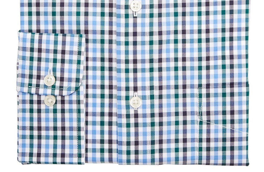 Camisa social masculina Club Room Classic/Regular Fit Stretch, resistente a rugas, azul e verde, tamanho 32x33