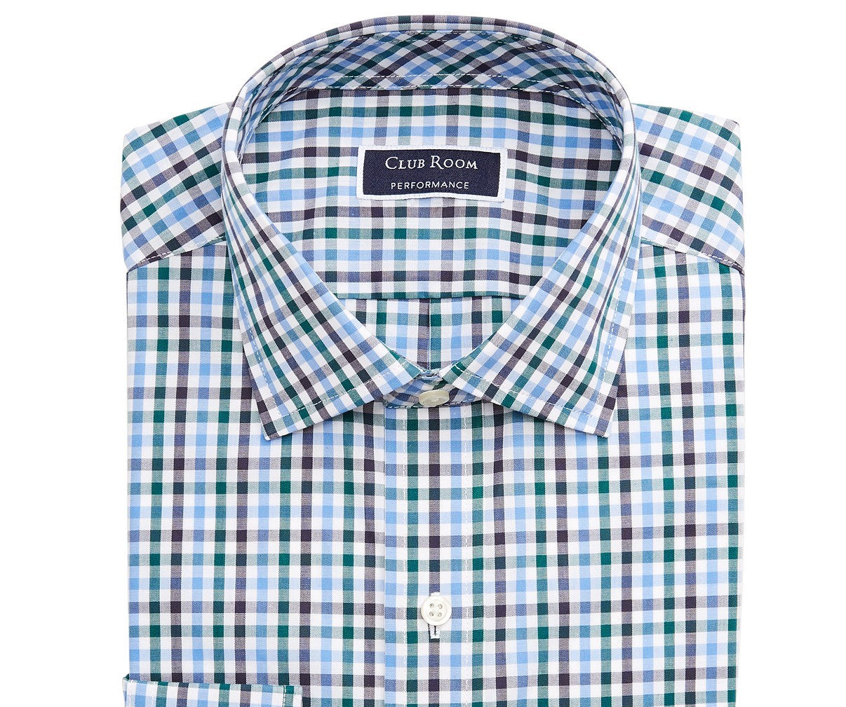 Camisa social masculina Club Room Classic Fit Stretch, resistente a rugas, xadrez, azul-marinho, tamanho 16-32-33