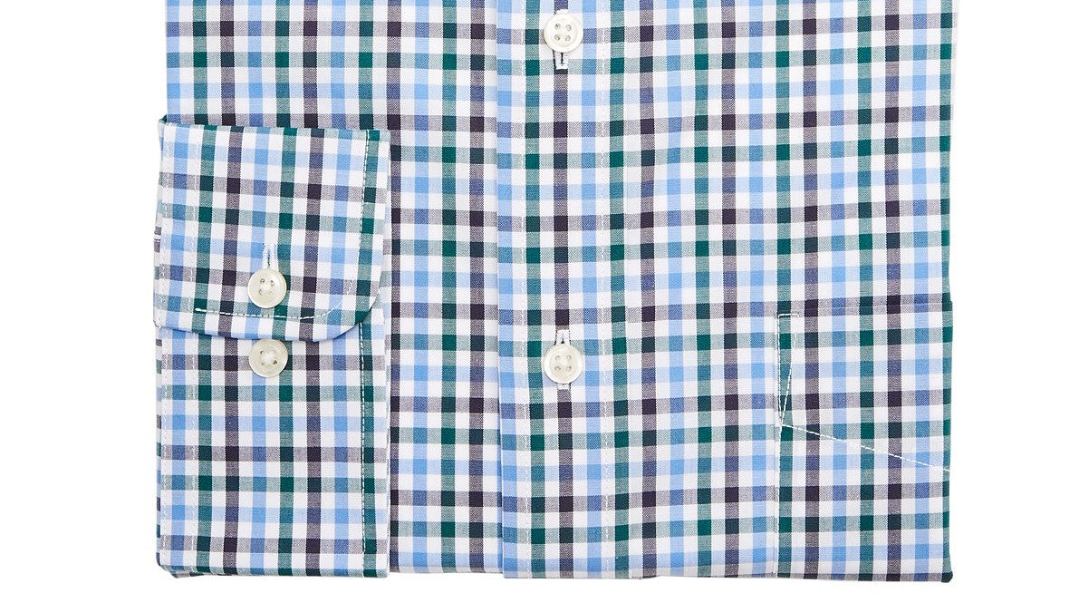 Camisa social masculina Club Room Classic Fit Stretch, resistente a rugas, xadrez, azul-marinho, tamanho 16-32-33