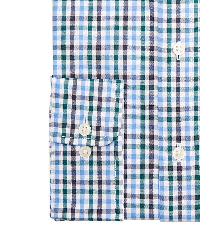 Camisa social masculina Club Room Classic/Regular Fit Stretch, xadrez, resistente a rugas, azul-marinho, tamanho 34-35
