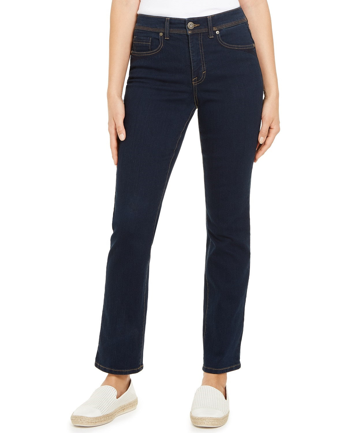 Jeans feminino estilo &amp; co, tamanho 4, azul, com controle de barriga