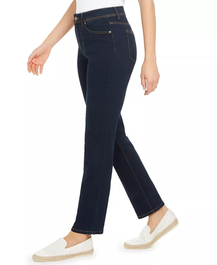 Jeans feminino estilo &amp; co, tamanho 4, azul, com controle de barriga