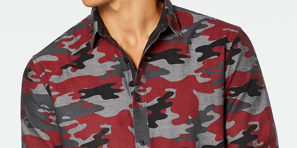 Camisa camuflada masculina American Rag vermelha tamanho grande