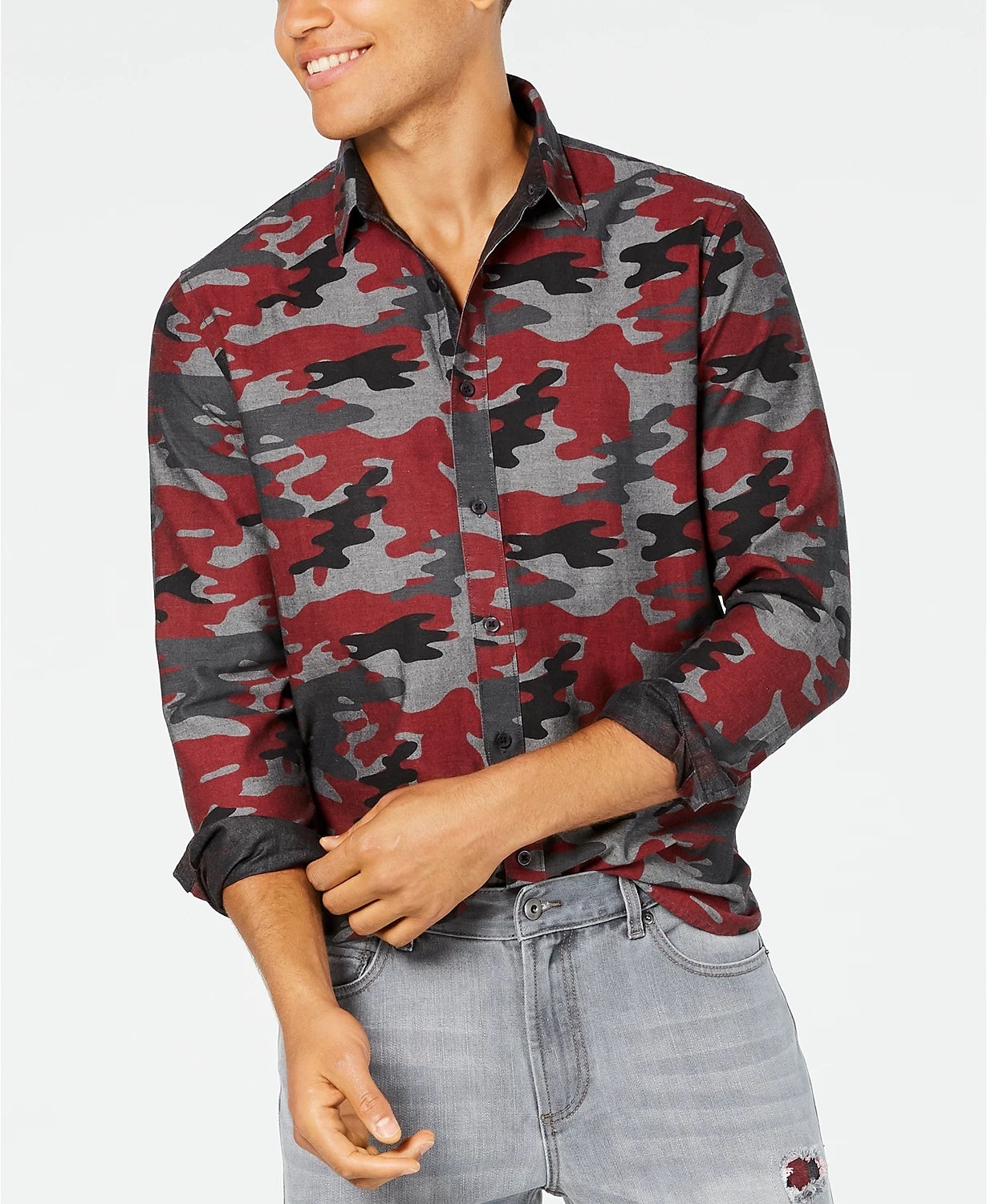 Camisa camuflada masculina American Rag vermelha tamanho médio