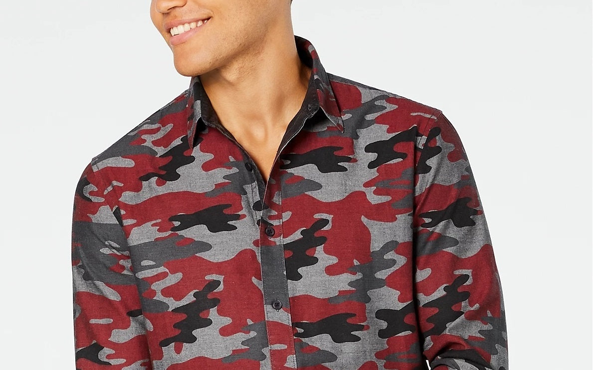 Camisa camuflada masculina American Rag vermelha tamanho médio