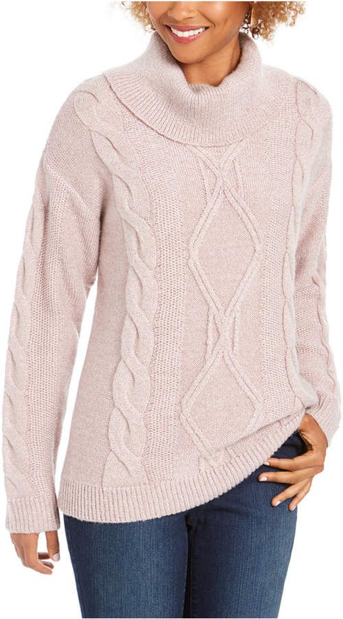 Suéter feminino Charter Club com gola alta e tricô trançado com glitter, rosa, tamanho extra grande