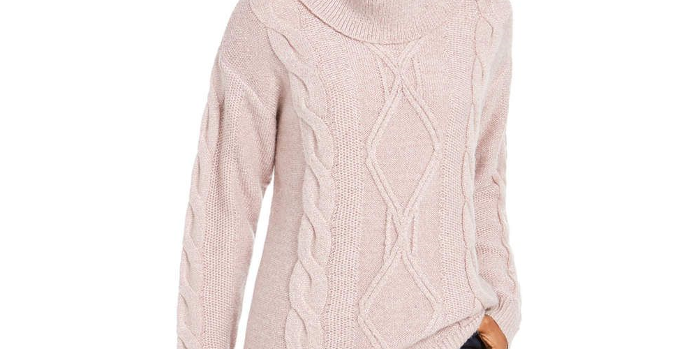 Suéter feminino Charter Club com gola alta e tricô trançado com glitter, rosa, tamanho extra grande