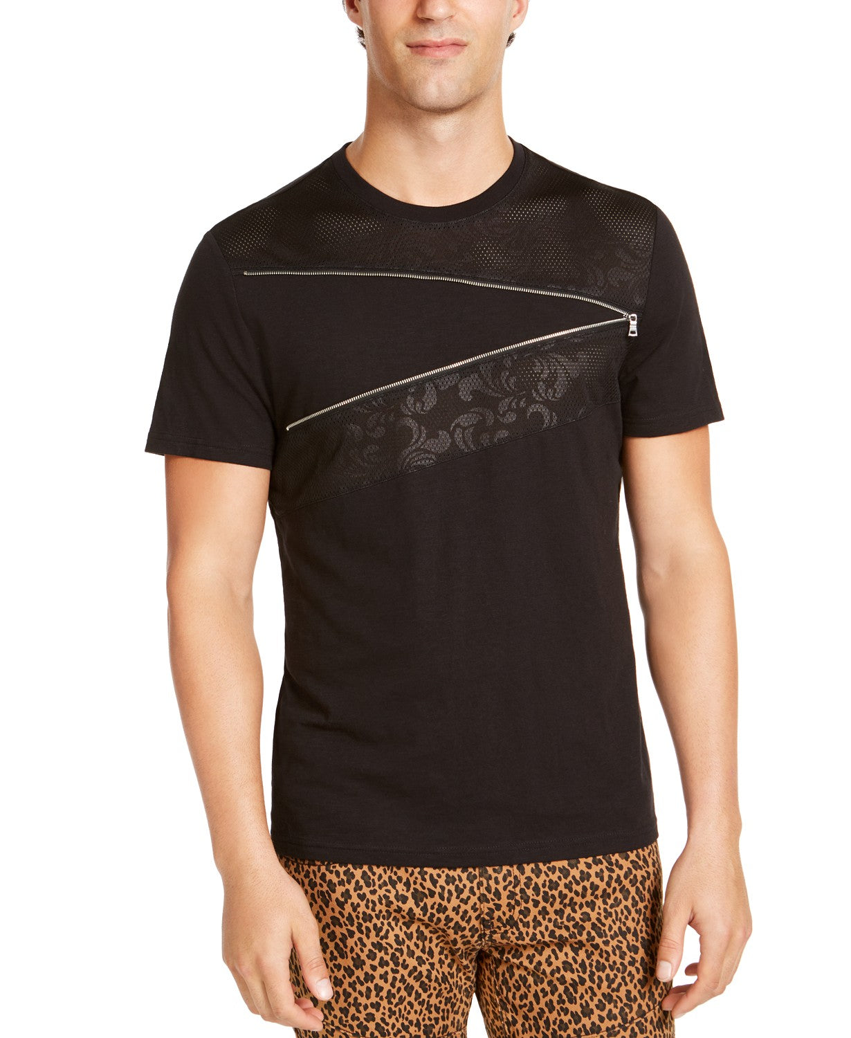 Camiseta masculina de malha com zíper INC International Concepts, preta, tamanho extra grande
