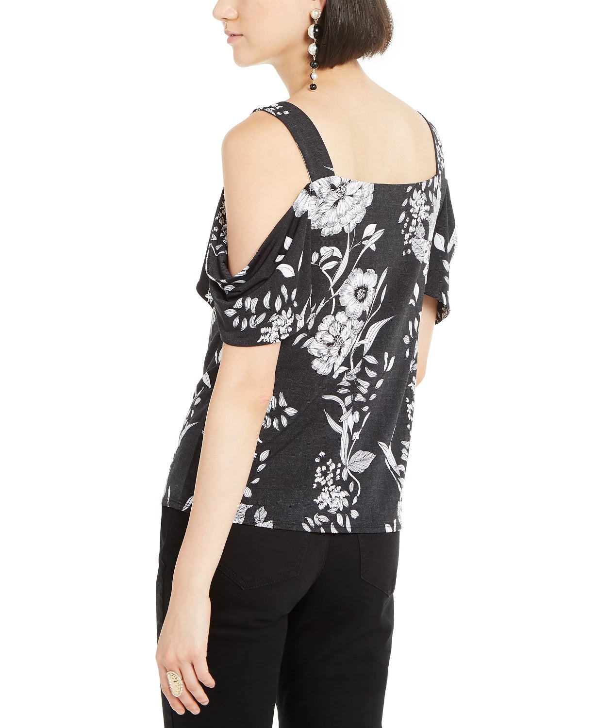 Blusa feminina de ombro descoberto INC International Concepts, preta, tamanho grande