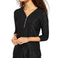 Blusa feminina estampada de veludo com zíper e acabamento em zíper, preta, tamanho grande