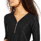 Blusa feminina estampada de veludo com zíper e acabamento em zíper, preta, tamanho grande