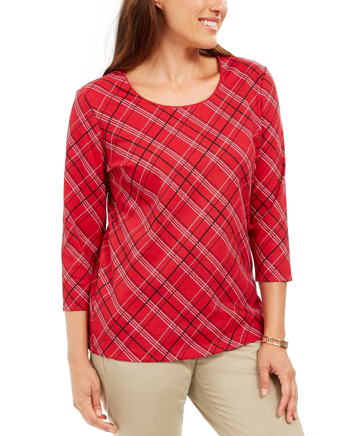 Karen Scott Top Xadrez Feminino Pequeno Vermelho Tamanho Médio