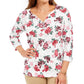 Karen Scott Top Henley Feminino Petite com Estampa Floral Branco Tamanho Petit