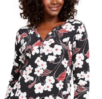 Karen Scott Blusa Feminina Petite Glitter com Estampa Floral Vermelha Tamanho Petite Pequeno