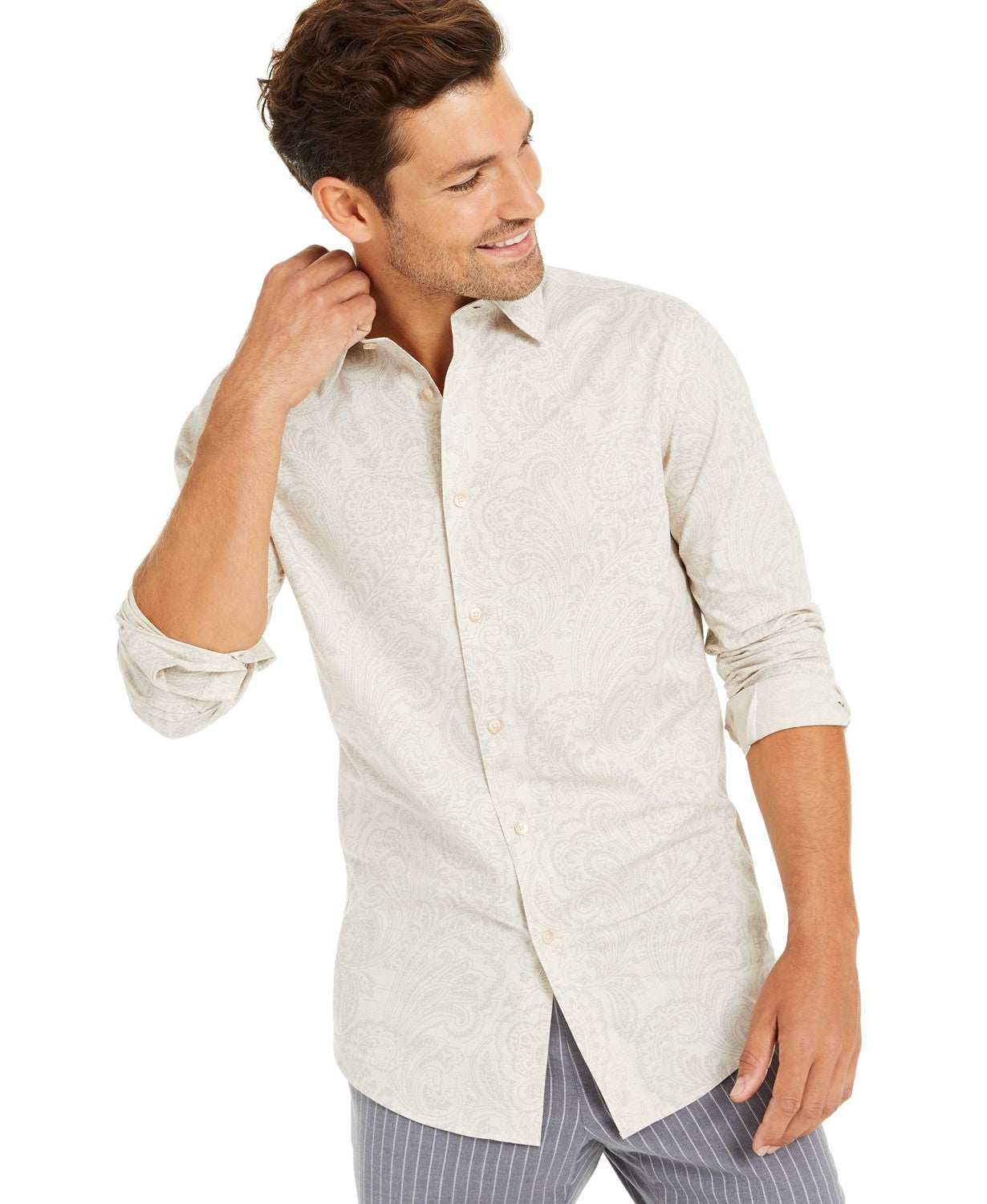 Camisa masculina Tasso Elba Pillo Melange Paisley marrom tamanho pequeno