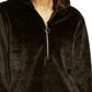 Ideology Moletom com capuz feminino de pele sintética e zíper de um quarto, preto, tamanho médio