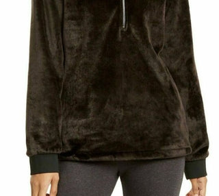 Ideology Women's Faux-Fur Quarter-Zip Hoodie Black Size Medium