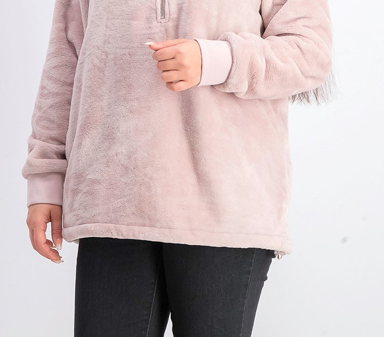 Ideology Moletom com capuz feminino de pele sintética e zíper de um quarto, rosa, tamanho X-S