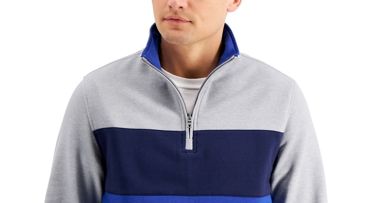 Moletom de lã com blocos de cores e zíper 1/4 masculino Club Room, azul, tamanho grande