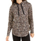 Ideology Moletom com capuz feminino com estampa de leopardo e bainha redonda, marrom, tamanho pequeno