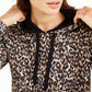 Ideology Moletom com capuz feminino com estampa de leopardo e bainha redonda, marrom, tamanho pequeno