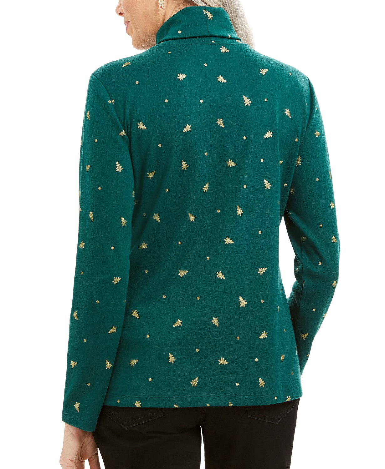 Blusa de gola alta com estampa de árvore feminina Karen Scott, verde, tamanho extra grande